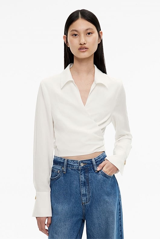 Long Sleeve Tie Crop Shirt