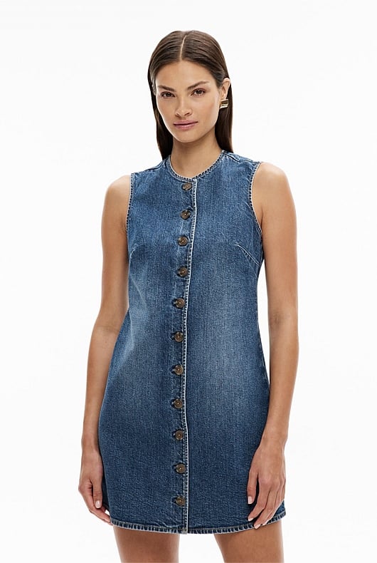 Button Front Denim Dress