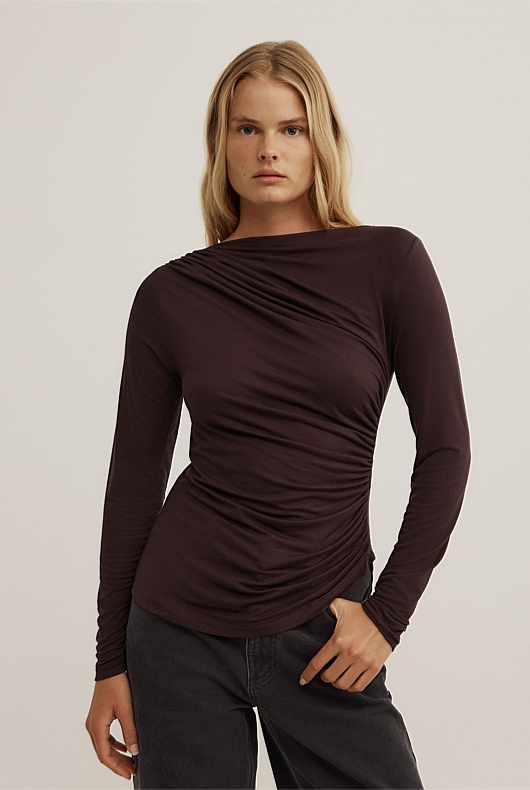 Draped Jersey Long Sleeve Top