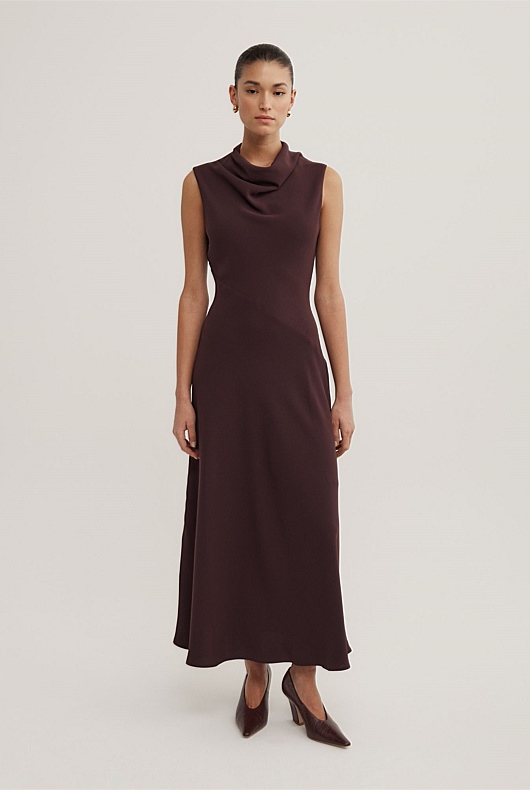Drape Neck Midi Dress