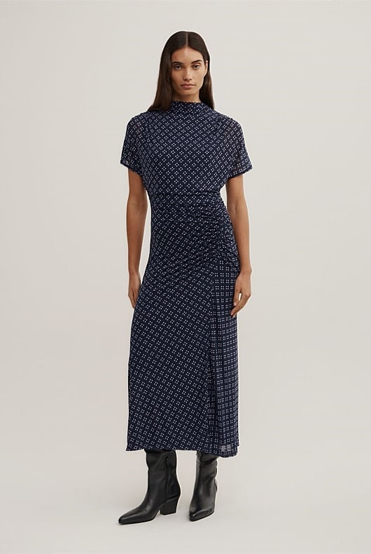 Mock Neck Mesh Dress