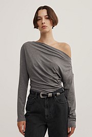 Asymmetric Draped Long Sleeve Top