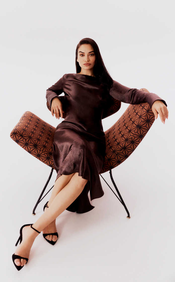 Shanina in raisin acetate long sleeve midi dress