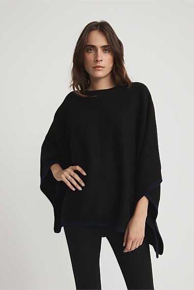 Black Reversible Knit Poncho - Women's Scarves & Wraps | Witchery