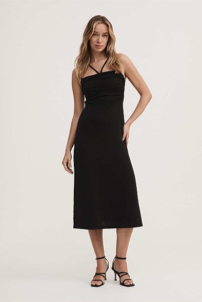 Black Ruched Strap Dress - Women's A Line Dresses | Witchery