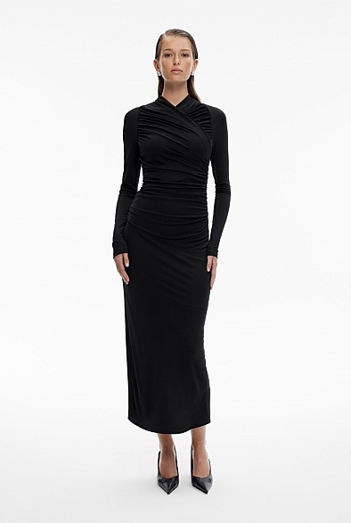 Black Jersey Wrap Dress - Women's Black Dresses | Witchery