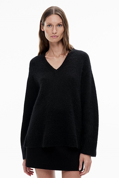 Fluffy Knit V-Neck Long Sleeve Sweater