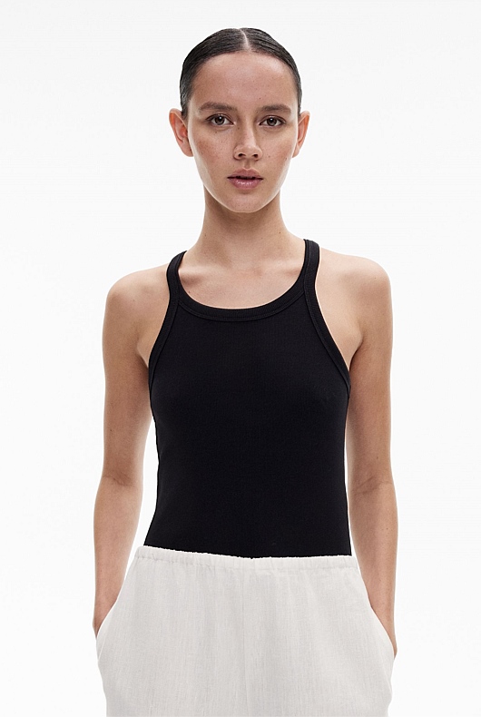 Black Fine Bind Tank Women's Sleeveless Tops Witchery