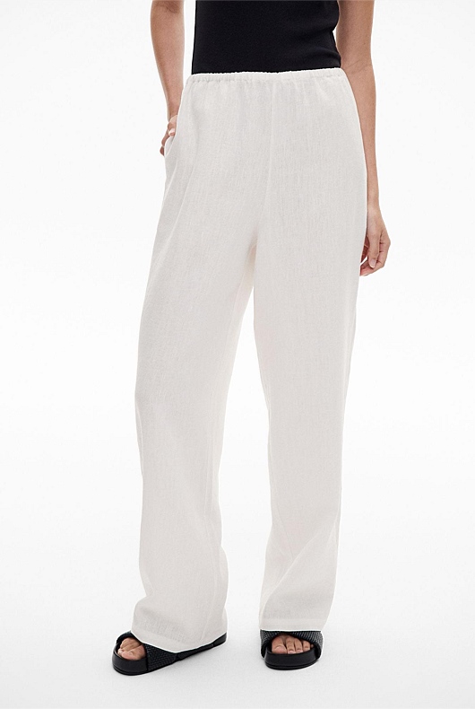 Fresh White Linen Pull On Pant Women's High Waisted Pants Witchery
