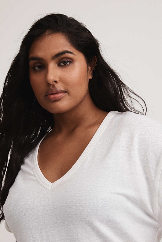 Pure White Linen V Neck Tee Women's Essential Tops Witchery