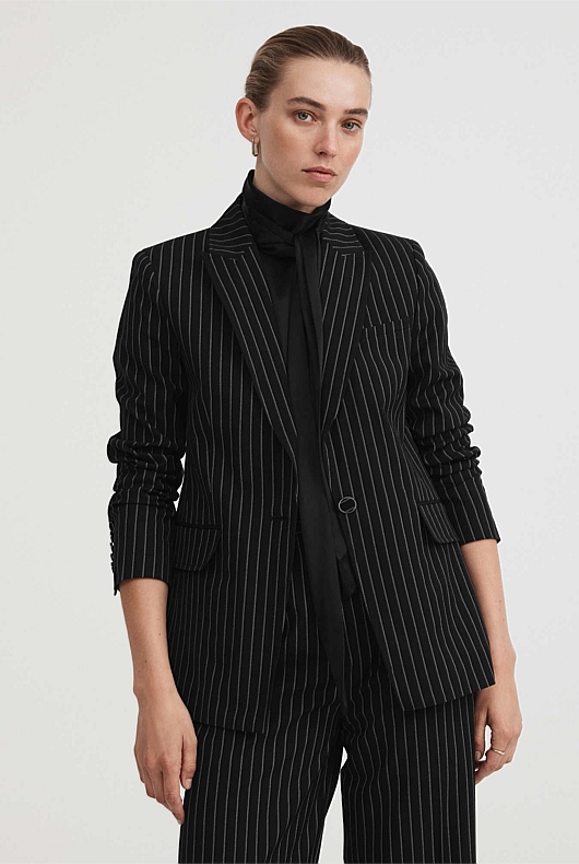 Black Single-Breasted Pinstripe Blazer - Women's Blazers | Witchery