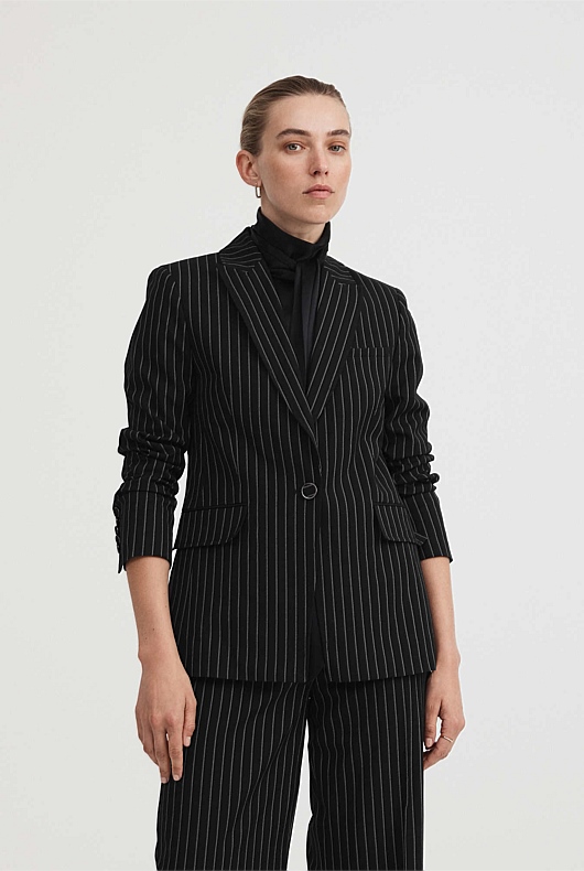 Black Single-Breasted Pinstripe Blazer - Women's Blazers | Witchery