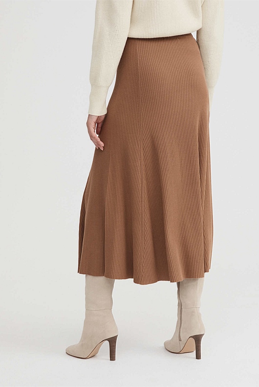 Camel Rib Knit Flare Skirt Women's A Line Skirts Witchery