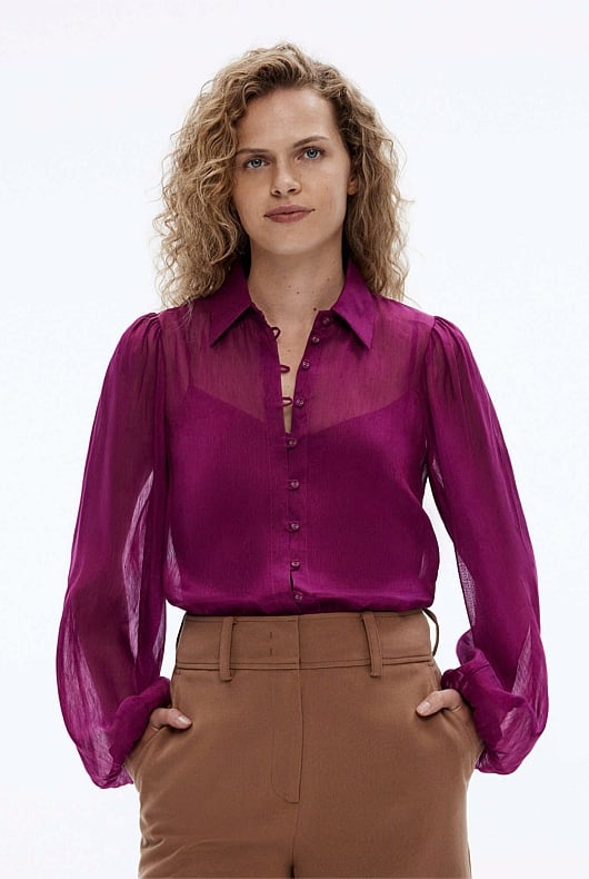 Deep Magenta Silk Linen Blouse - Women's Evening Shirts | Witchery