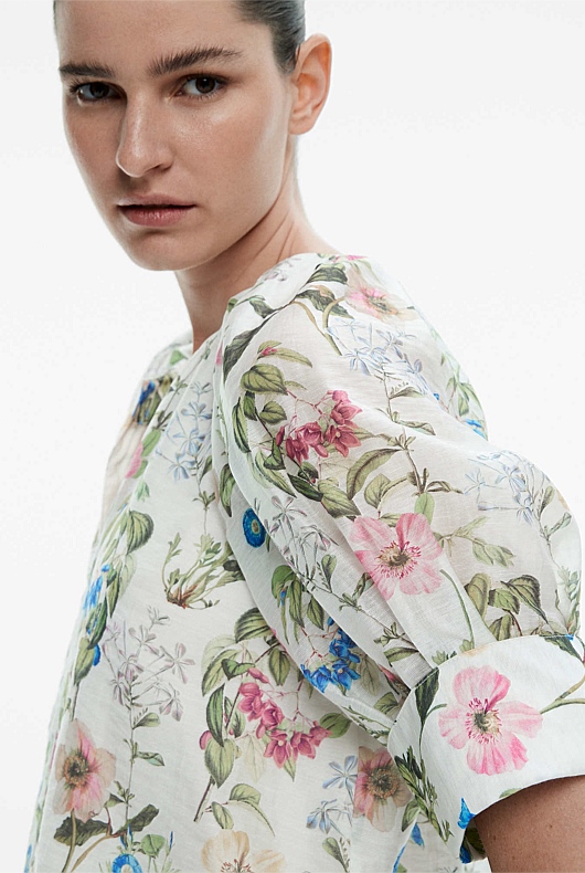 Porcelain Botanical Cuff Blouse - Women's Evening Shirts | Witchery