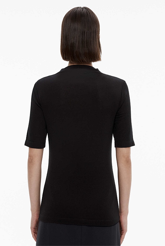 Black Wool Blend Mock Neck Tee - Women's High Neck Tops | Witchery