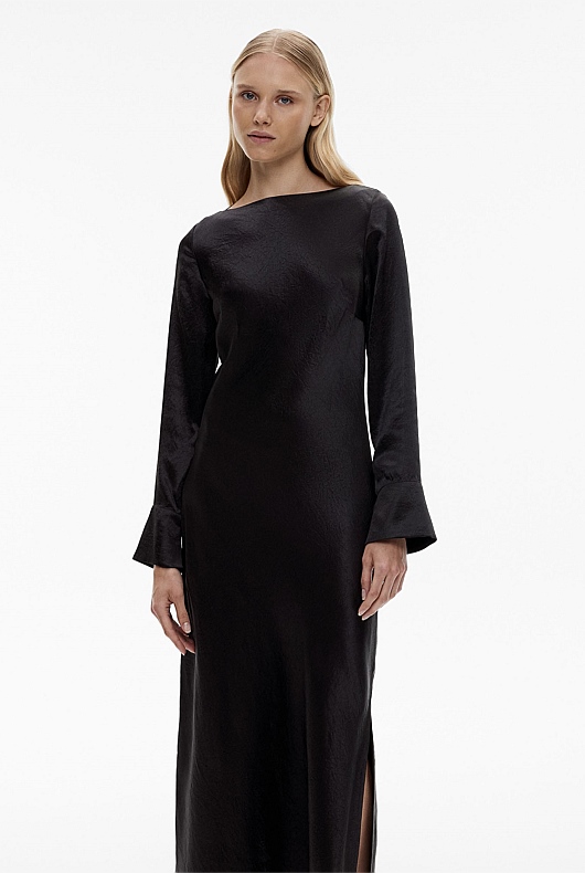 Black Acetate Long Sleeve Midi Dress - Women's Black Dresses | Witchery