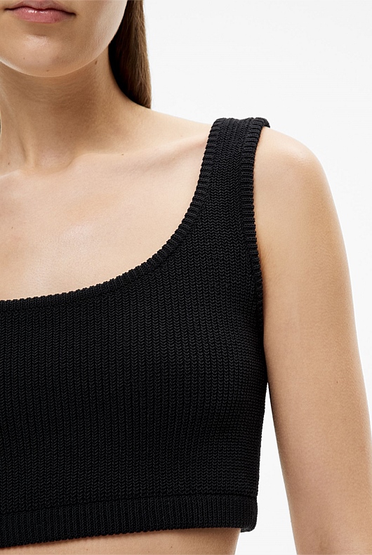 Black Cropped Rib Knit Top - Women's Sleeveless Tops | Witchery