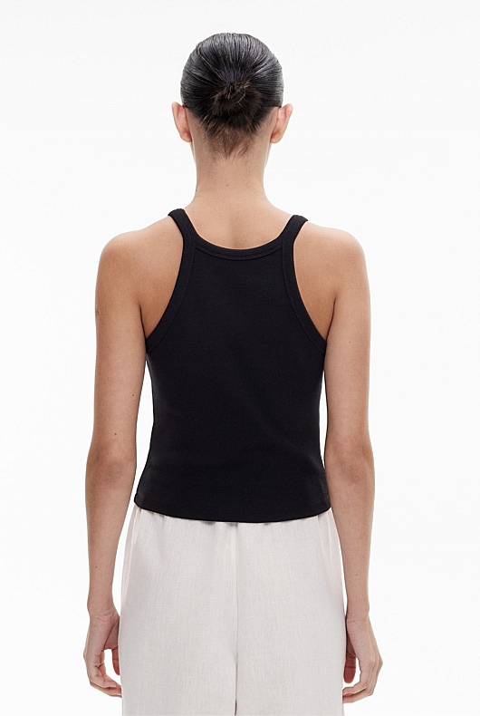 Black Fine Bind Tank Women's Sleeveless Tops Witchery