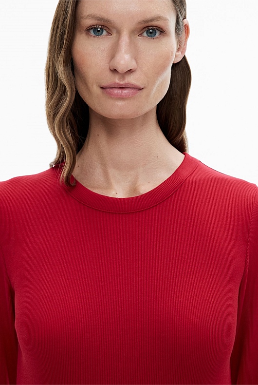 True Red Crew Rib Longsleeve Top - Women's Workwear Tops | Witchery