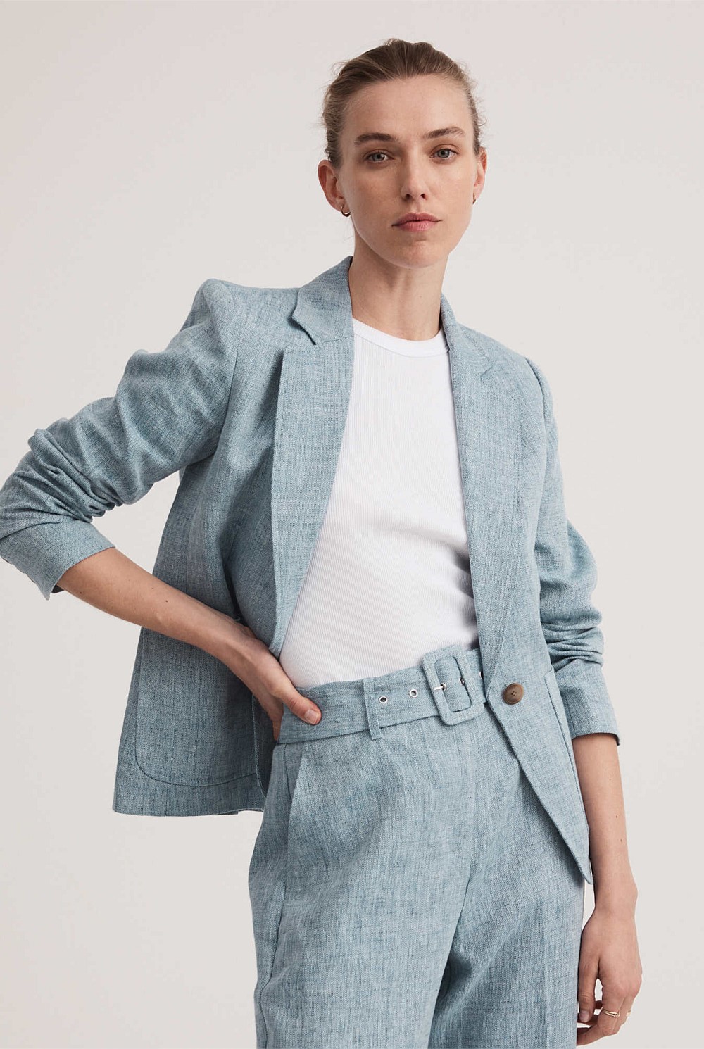 Yarn Dye Linen Single Breasted Blazer