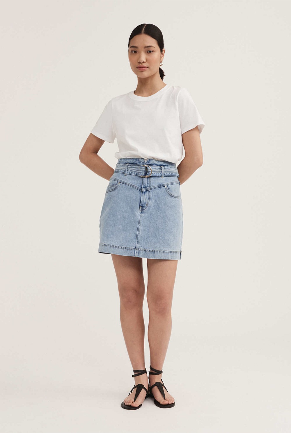 Yoke Front Denim Skirt