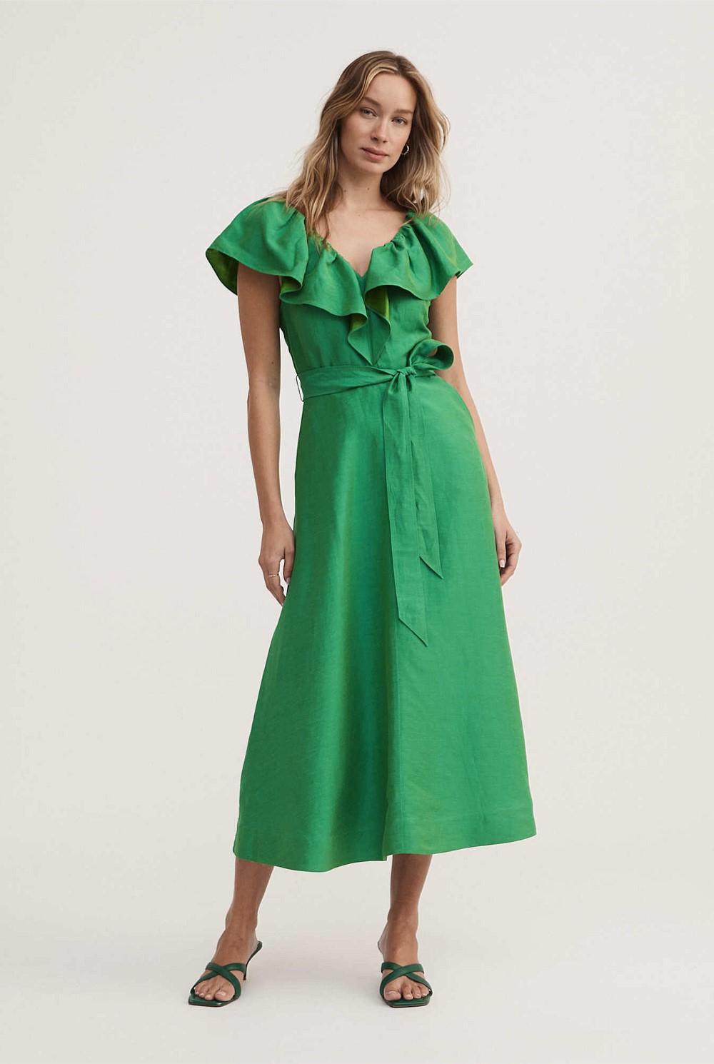 Ruffle Front Midi Dress