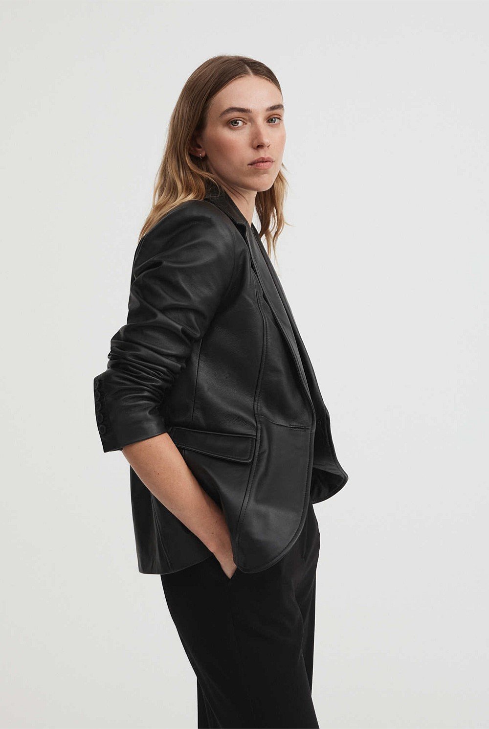 Leather Single-Breasted Blazer