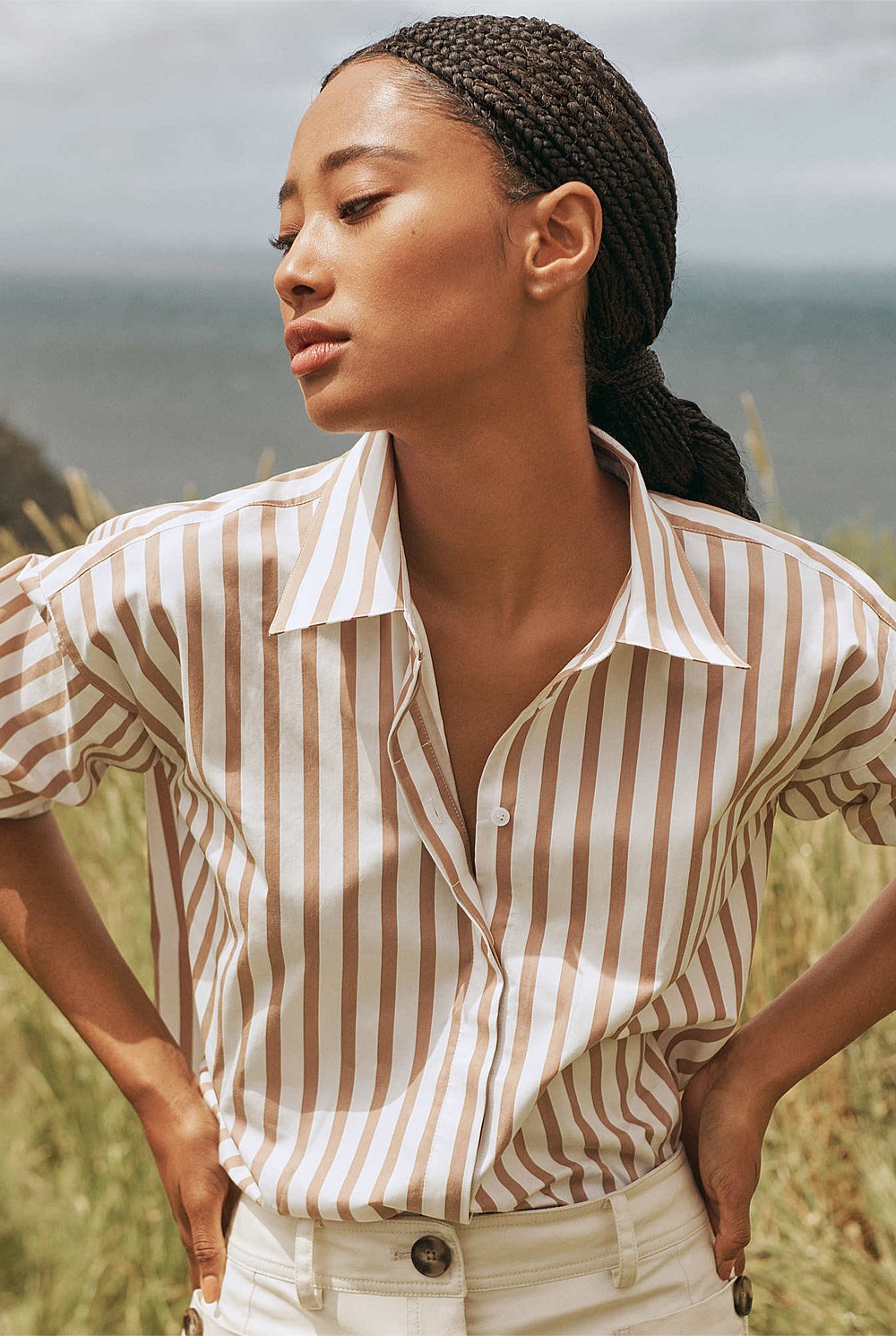 Cotton Stripe Cropped Shirt