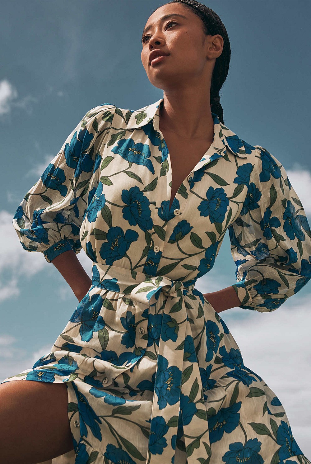 Silk Linen Blue Violet Shirt Dress