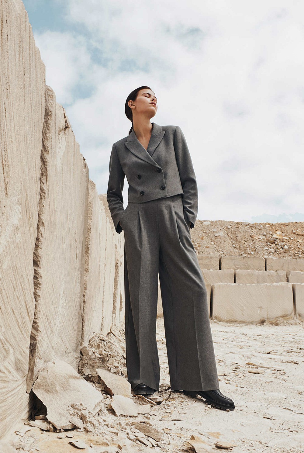 Waist Detail Wide Leg Trouser