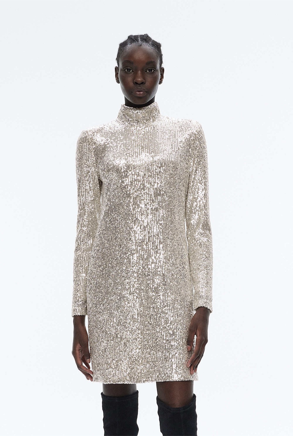 Sequin Mock Neck Dress