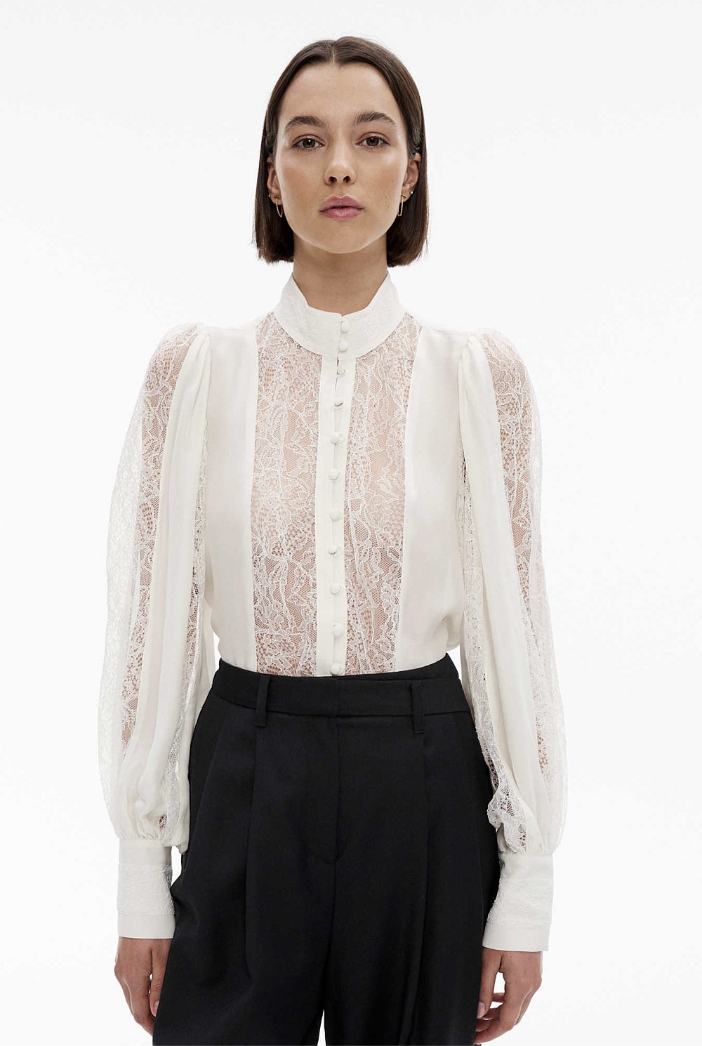 Spliced Lace Detail Blouse