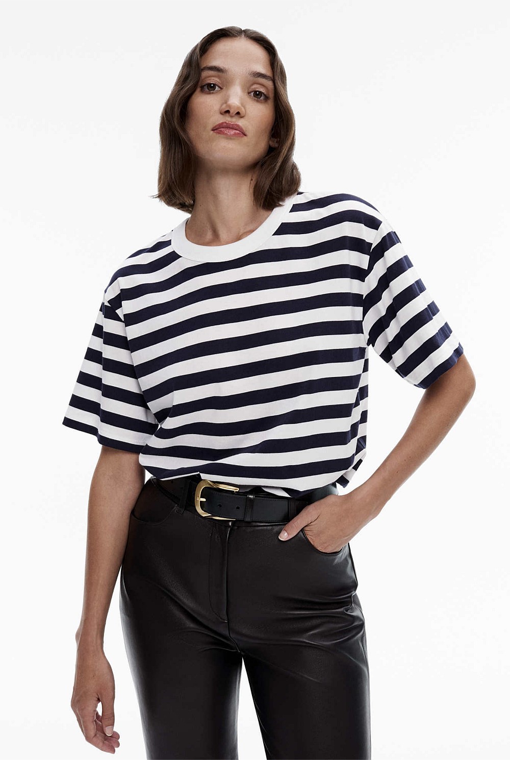 Stripe Cotton Boyfriend Tee