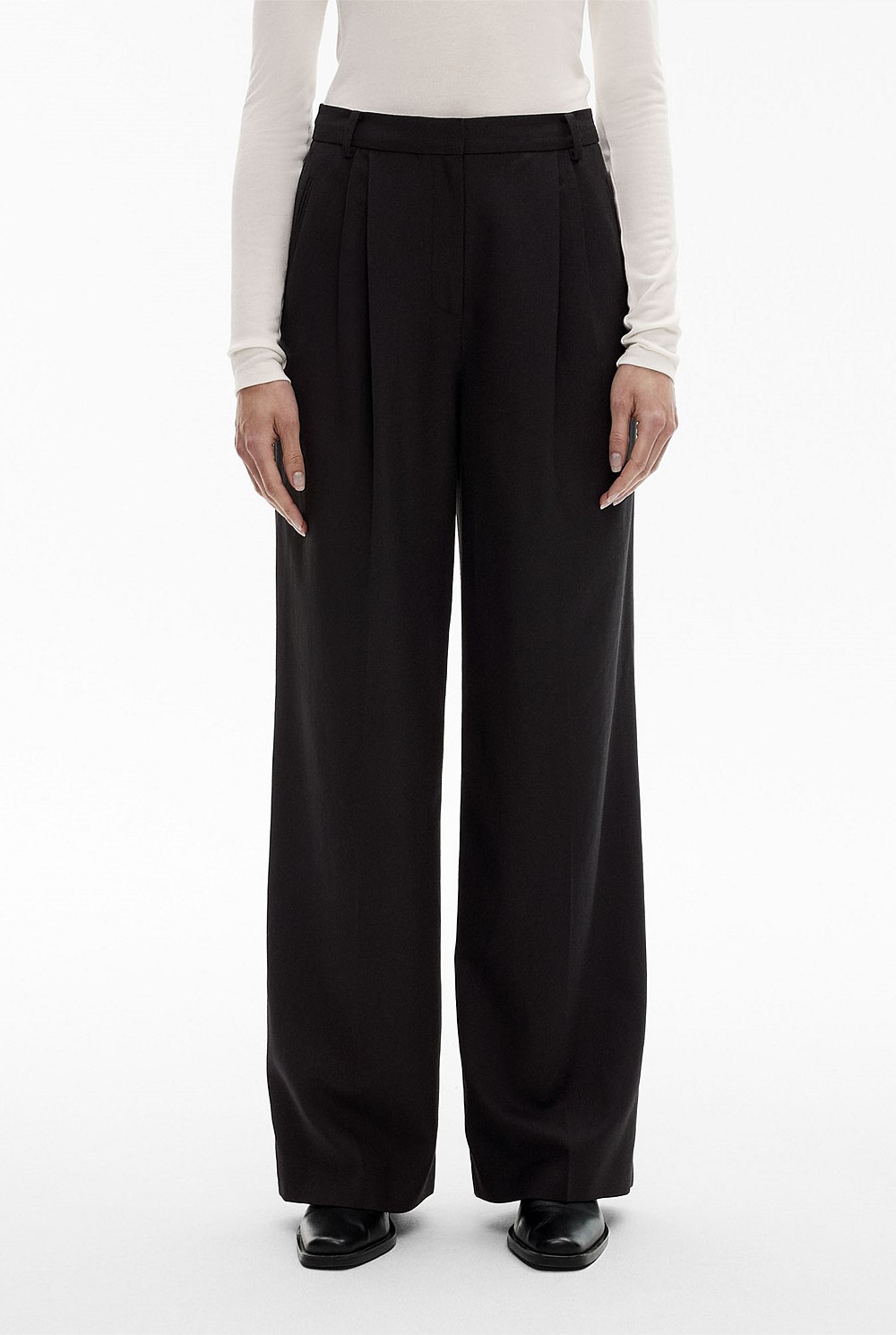 Wool Blend Relaxed Rise Trouser