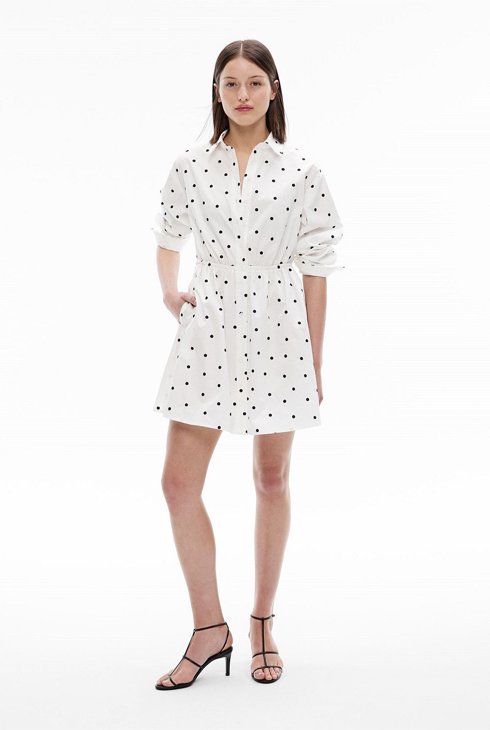 Embroidered Spot Mini Shirt Dress