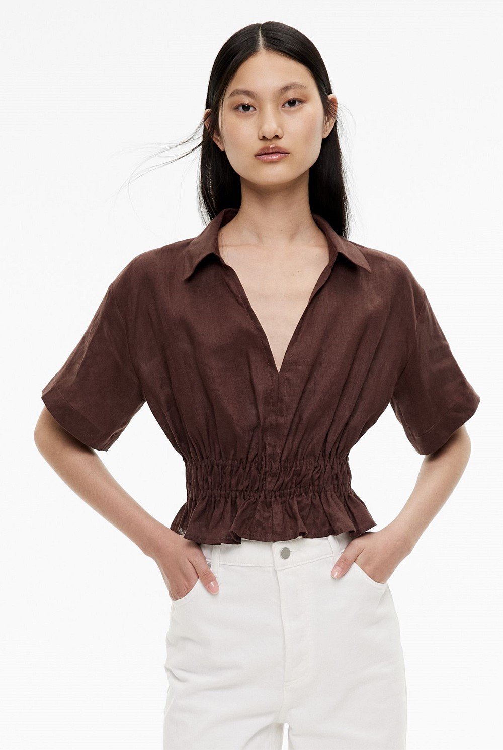 Gathered Waist Short Sleeve Shirt