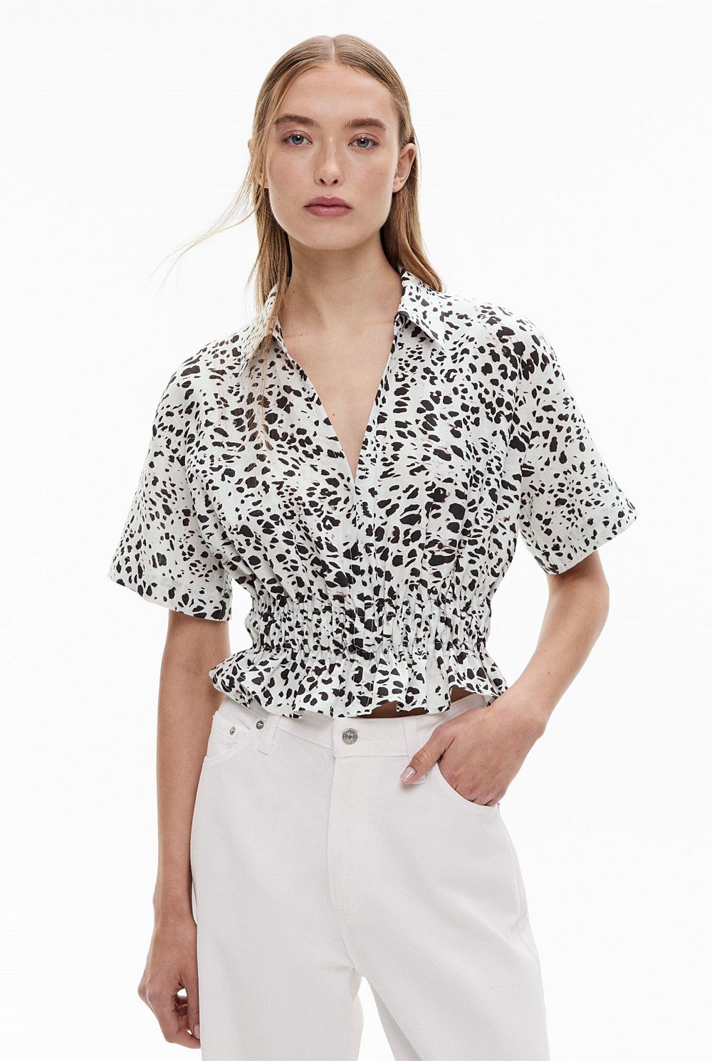 Gathered Waist Short Sleeve Shirt