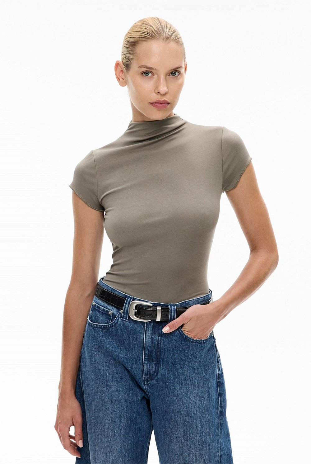 Hi Neck Cap Sleeve Tee