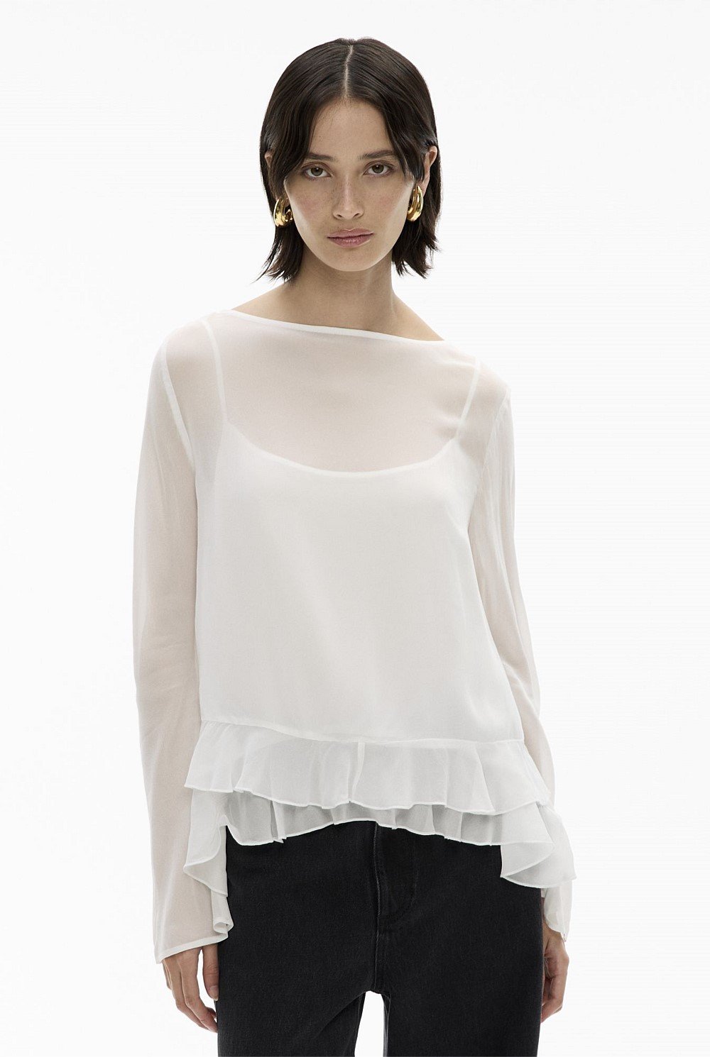 Long Sleeve Ruffle Hem Shirt