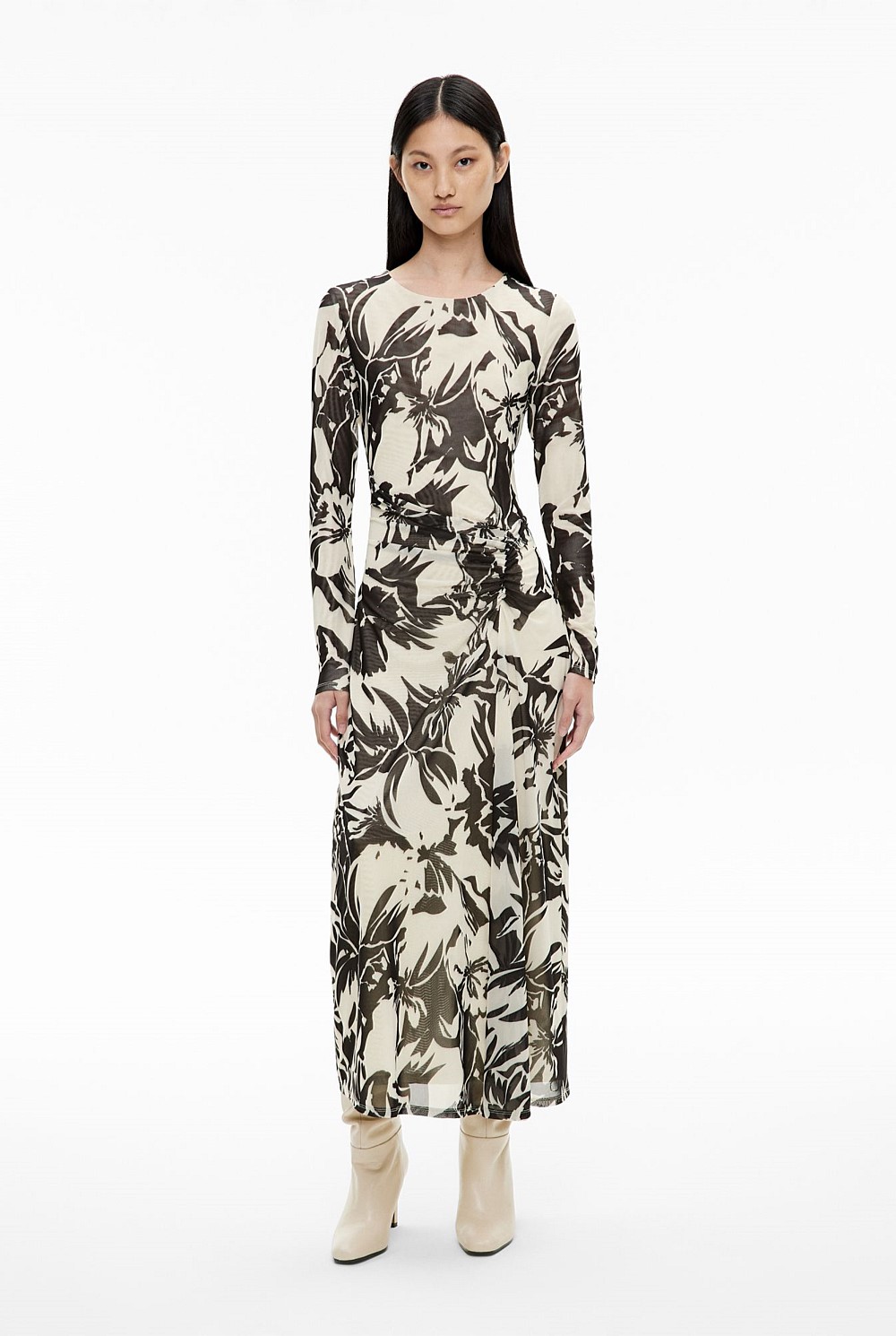 Crew Mesh Long Sleeve Dress