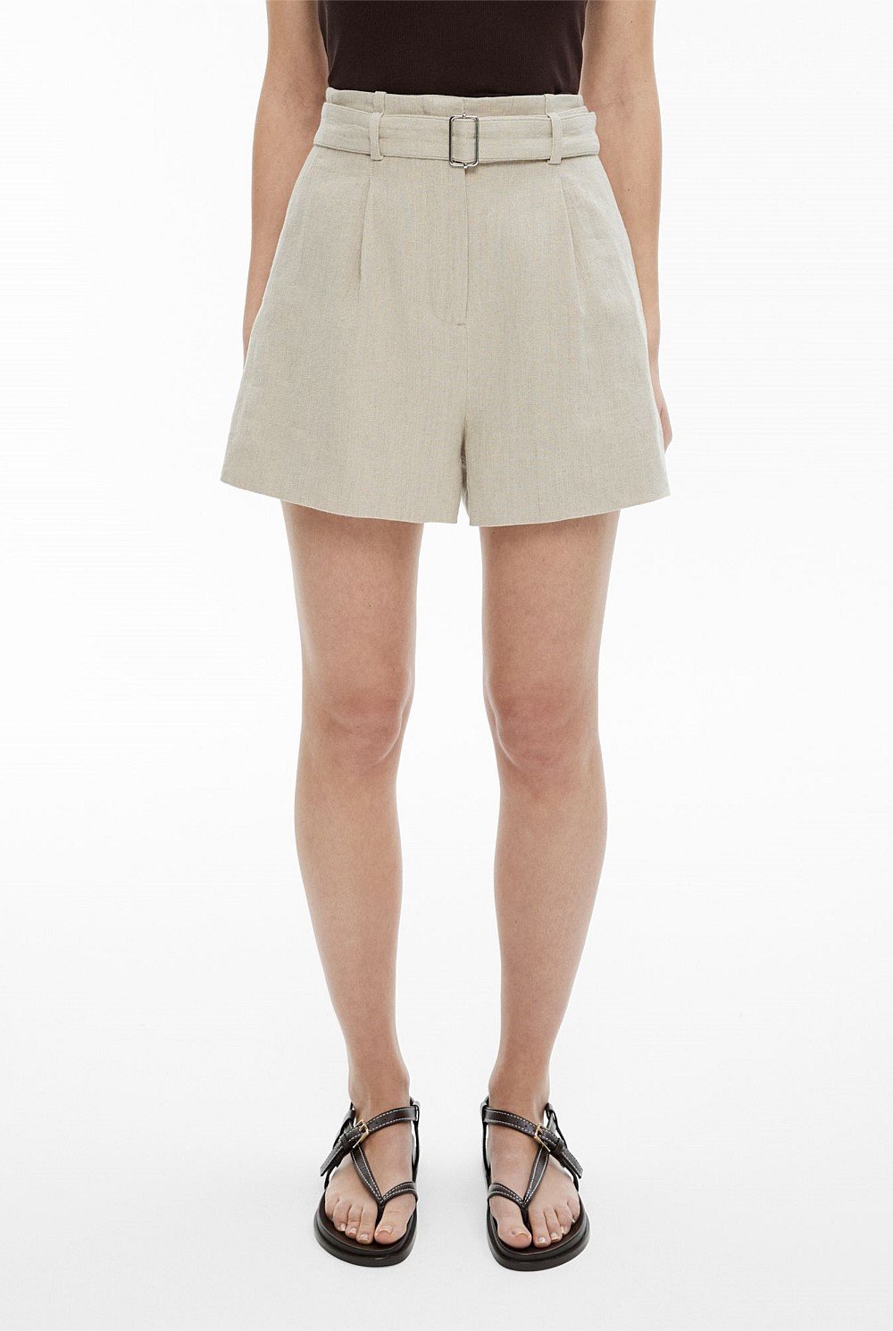 Belt Detail Linen Shorts