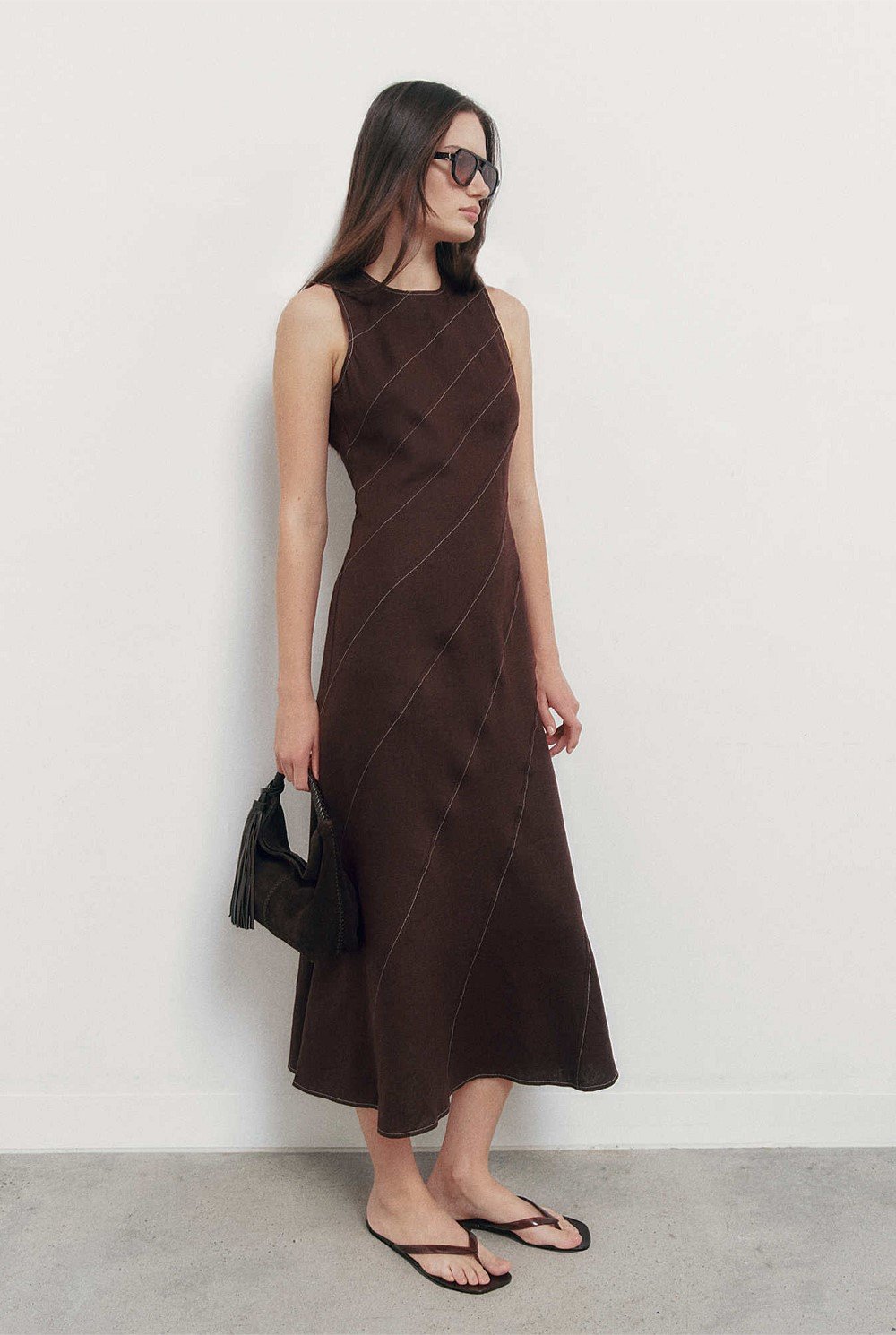 Asymmetric Seam Linen Dress