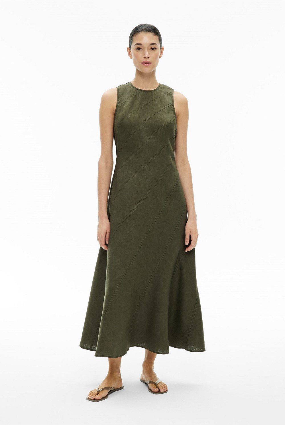 Asymmetric Seam Linen Dress