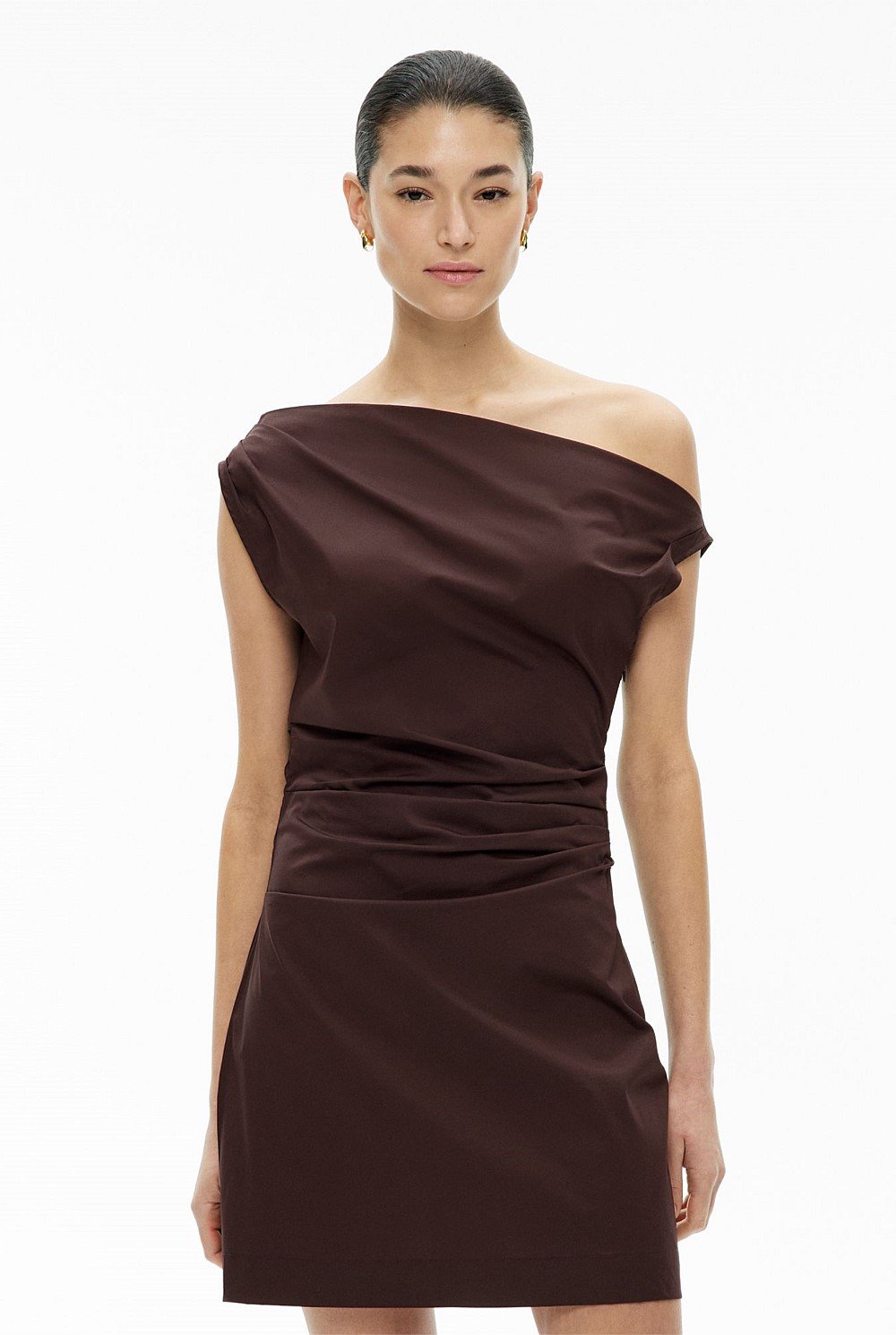 Asymmetric Shoulder Mini Dress