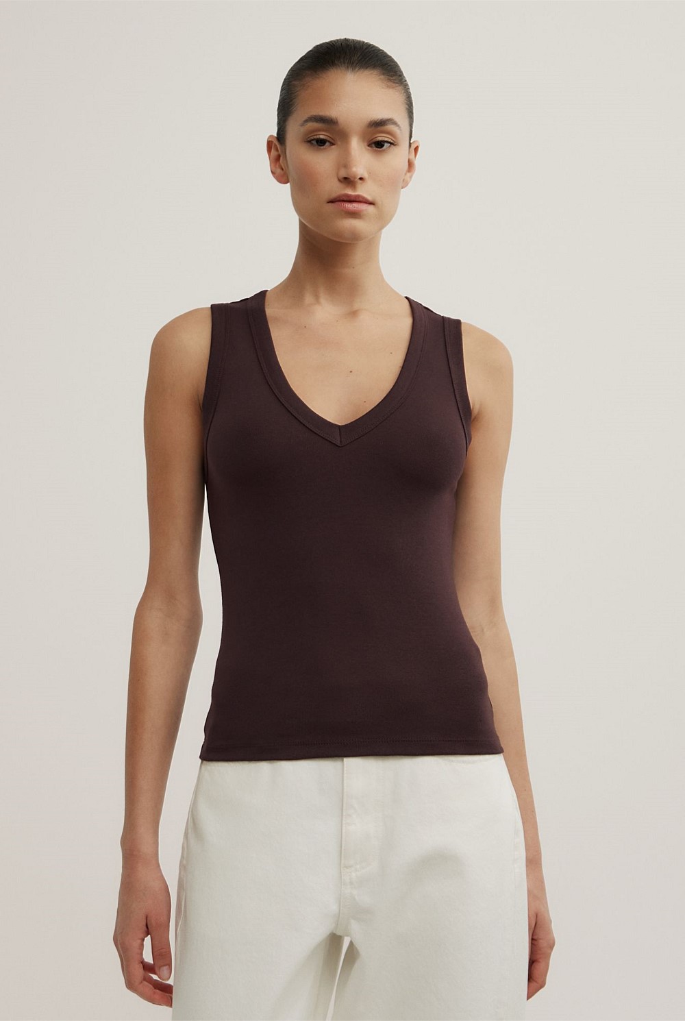 Fine Rib V-Neck Tank Top