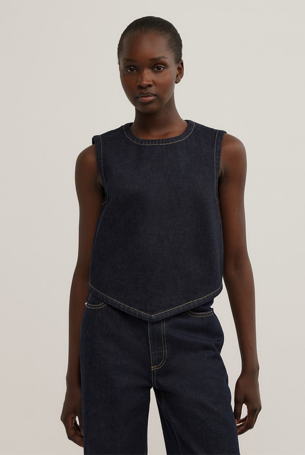 Denim Scarf Hem Top