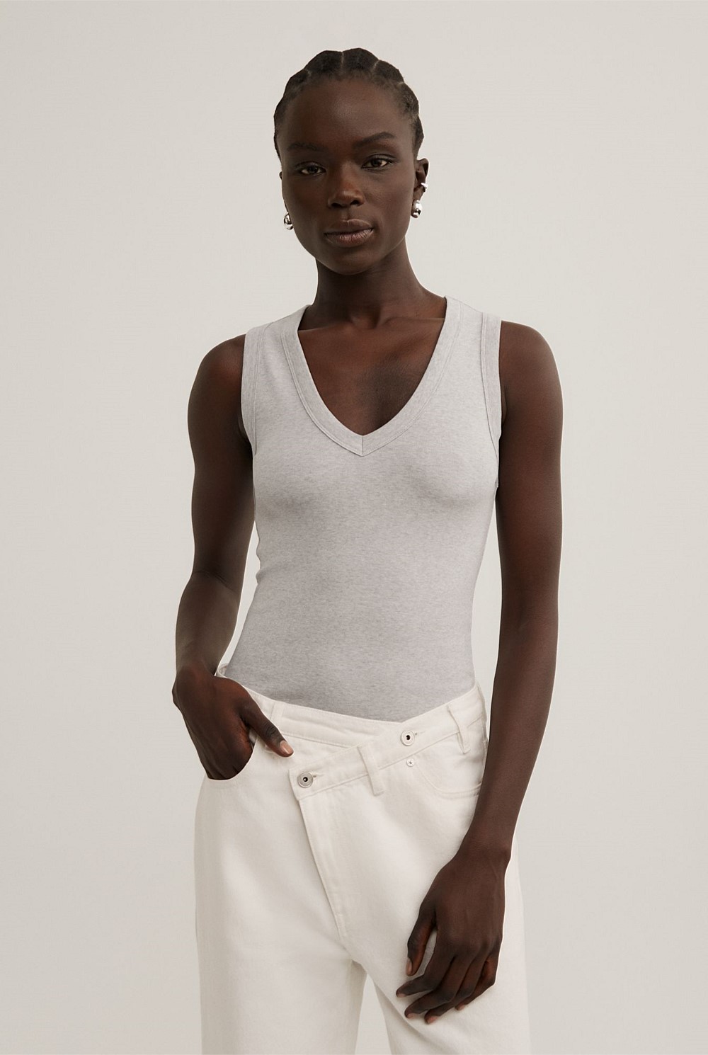 Fine Rib V-Neck Tank Top