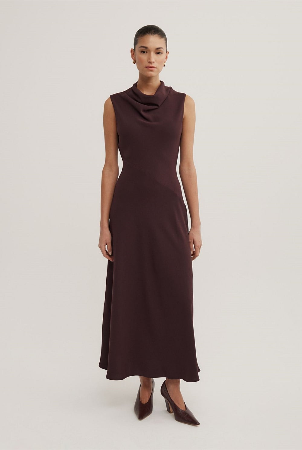 Drape Neck Midi Dress
