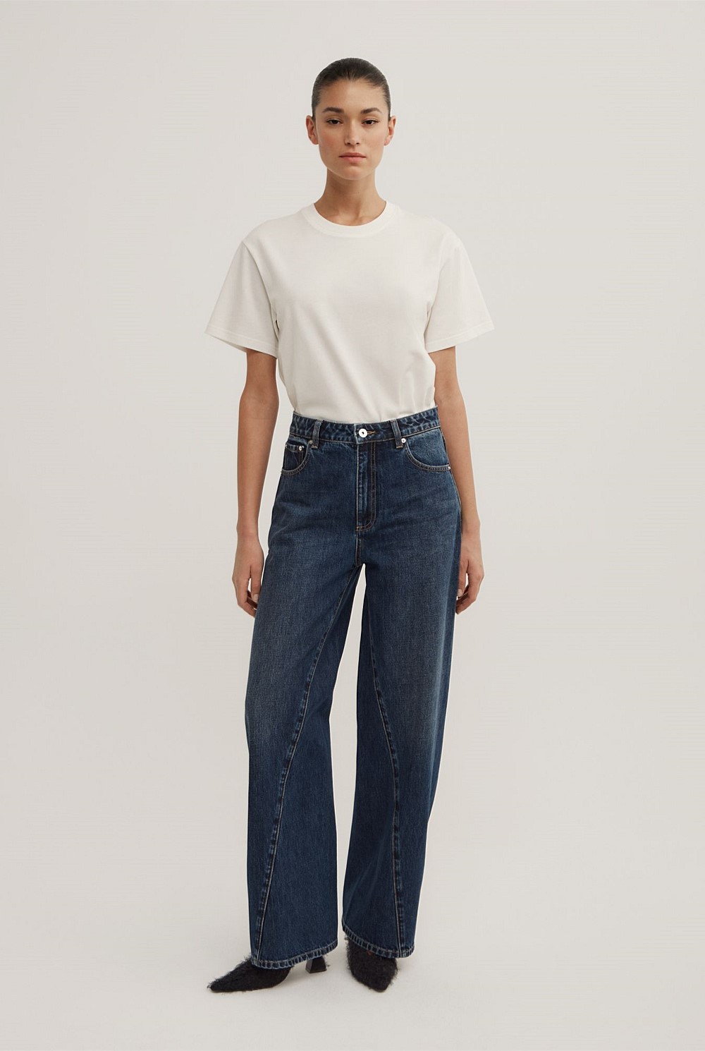 Angled Seam Denim Jeans